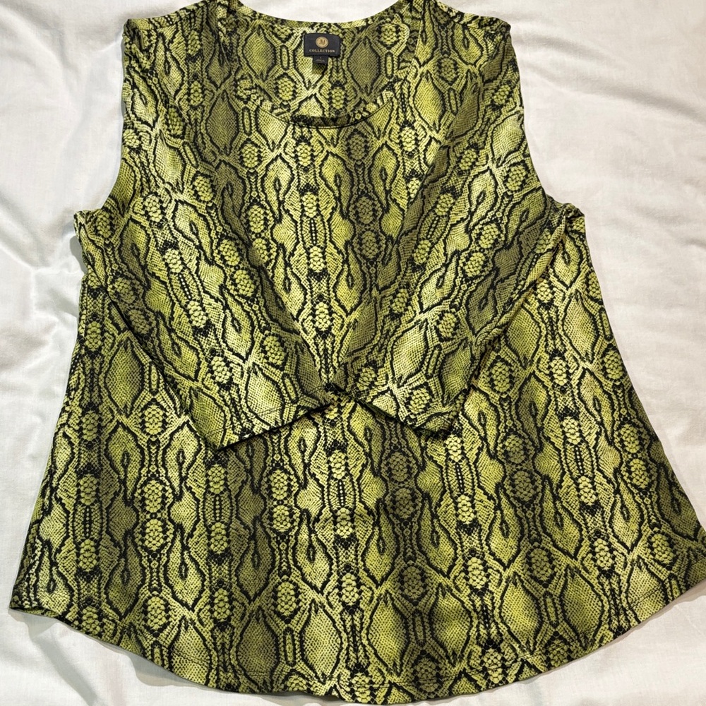JM Collection Snake Print Top Women’s Size L Green Black Long Sleeve Stretch EUC